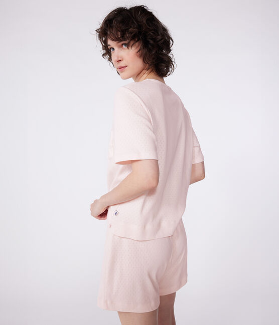 Katoenen korte damespyjama met korte mouwen roze FLEUR