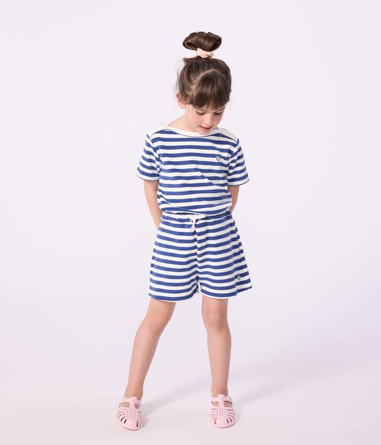 Katoenen kindershort met strepen blauw/wit