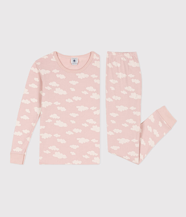 Aansluitende pyjama van katoen voor meisjes roze/wit