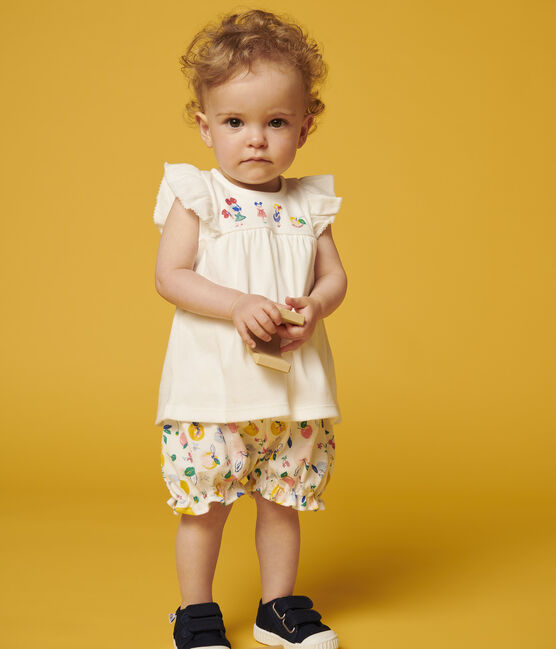 Culotte bloomer imprimée en gorcella bébé fille. blanc MARSHMALLOW/blanc MULTICO