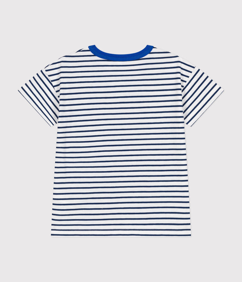 T-shirt met korte mouw van jersey voor kinderen wit/blauw