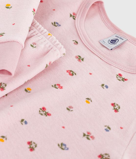 Pyjama enfant en velours imprimé fleurs rose JOLI/blanc MULTICO