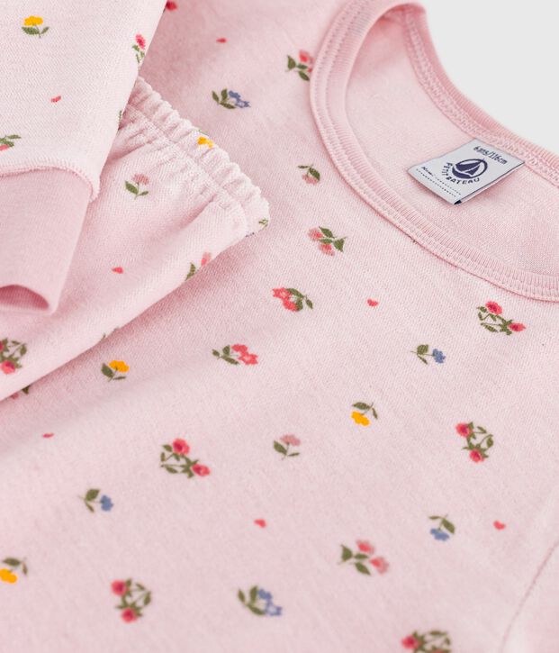 Kinderpyjama van velours met bloemetjesprint roze/multicouleur