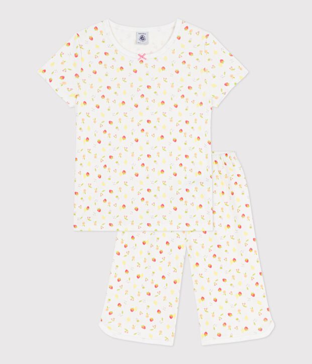 Katoenen driekwartpyjama met vruchtenprint voor kinderen wit/multicouleur