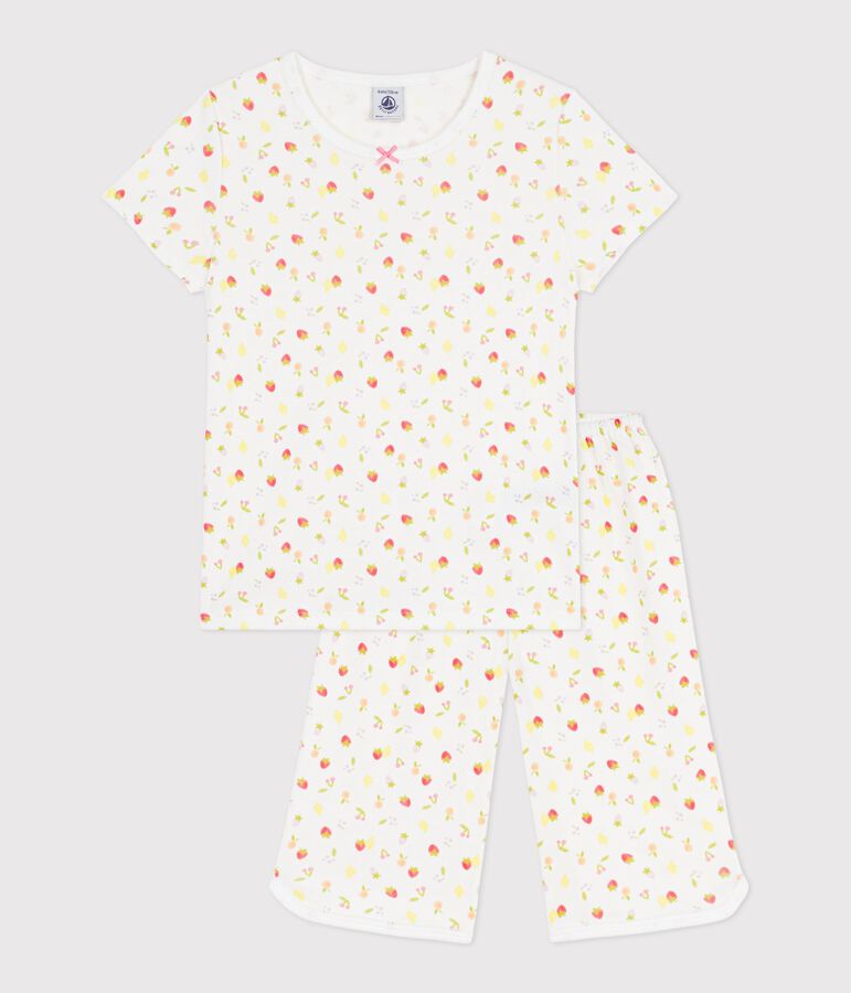 Pyjama capri enfant en coton imprim&eacute; fruits blanc MARSHMALLOW/blanc MULTICO