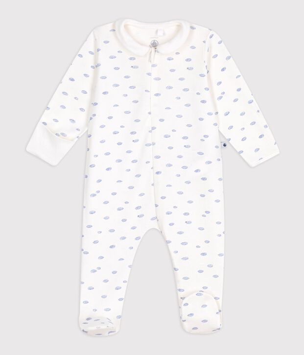 Katoenen babypyjama met wolkjesprint wit/multicouleur