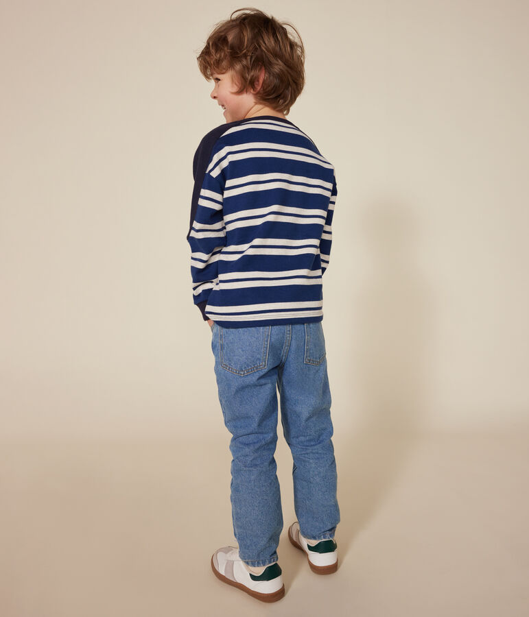Sweatshirt en coton &eacute;pais enfant gar&ccedil;on bleu/beige