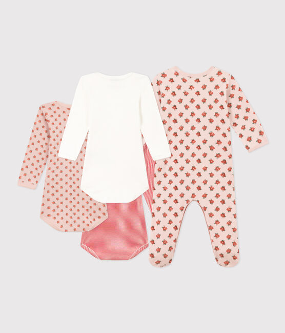 Setje met 1 babypyjama en 3 body's met bloemenprint variante 1