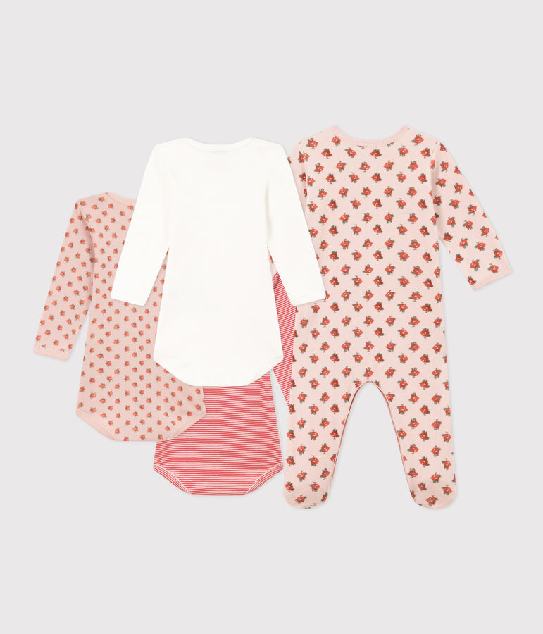 Setje met 1 babypyjama en 3 body's met bloemenprint multicouleur