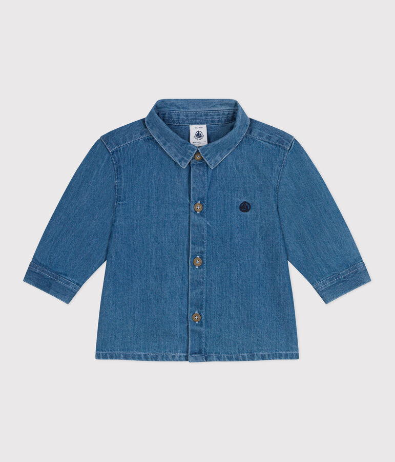 Chemise b&eacute;b&eacute; en jean unie bleu