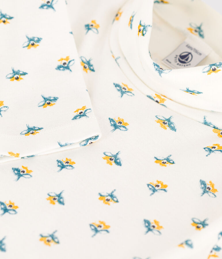 Sous-pull imprim&eacute; fleuri en coton enfant fille blanc/multicouleur