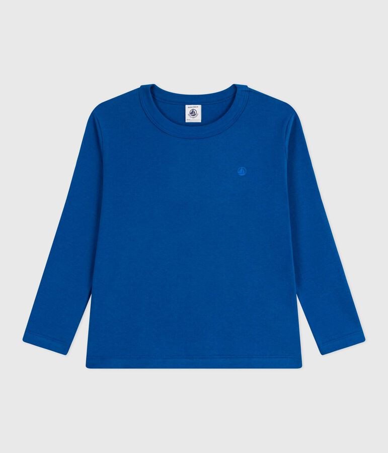 Effen katoenen T-shirt met lange mouwen voor kinderen blauw