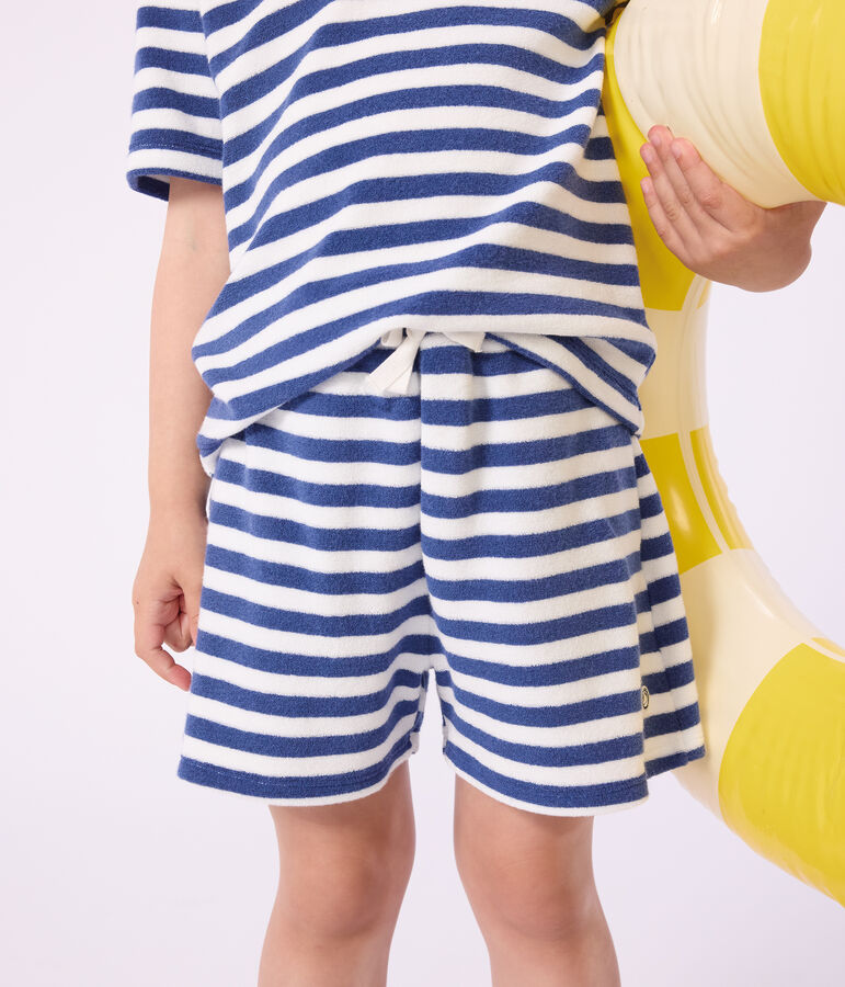 Katoenen kindershort met strepen blauw/wit