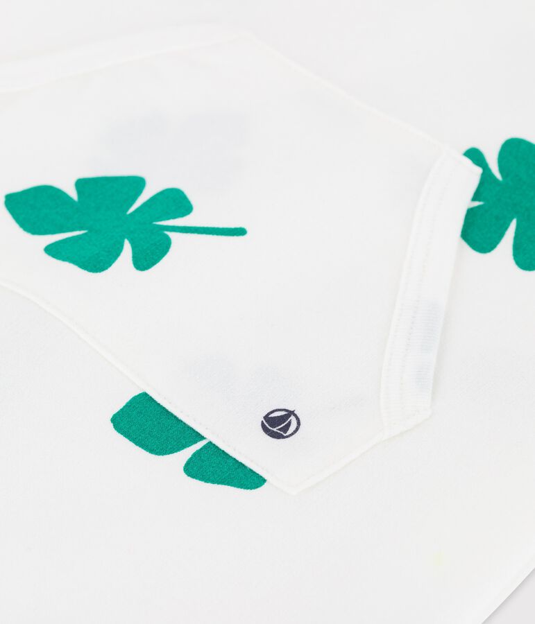 Combinaison courte imprim&eacute; v&eacute;g&eacute;tal en molleton b&eacute;b&eacute; blanc MARSHMALLOW/vert GAZON