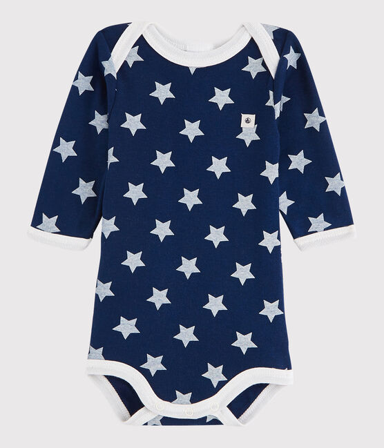 Body manches longues bébé fille-garçon bleu MEDIEVAL/blanc MARSHMALLOW