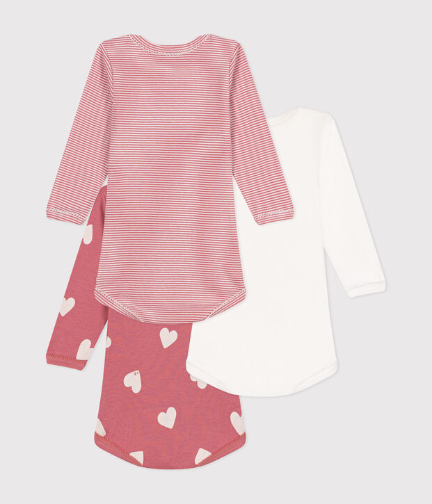 Lot de 3 bodies manches longues c&oelig;urs en coton b&eacute;b&eacute; multicouleur