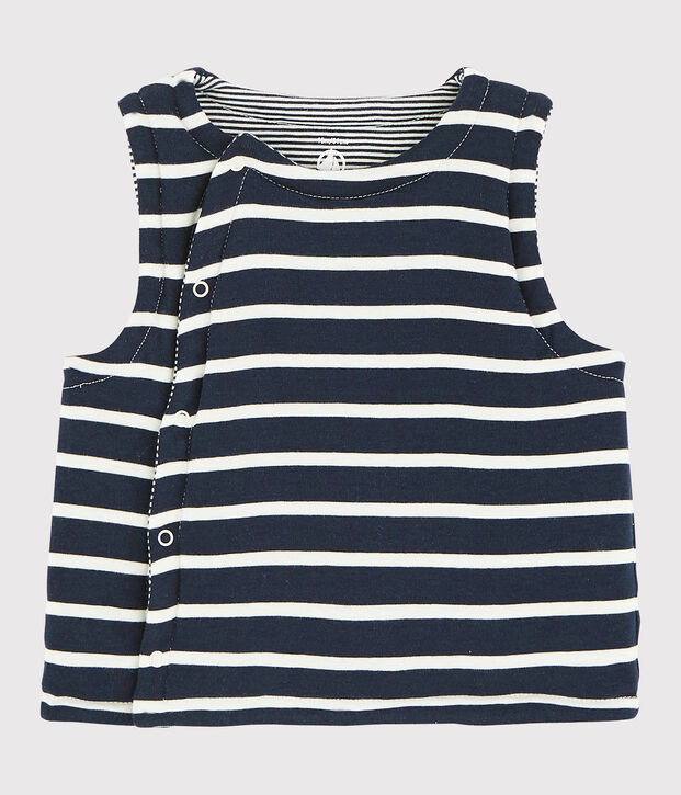 Mouwloos omkeerbaar vest van gewatteerde ribstof voor baby blauw/wit