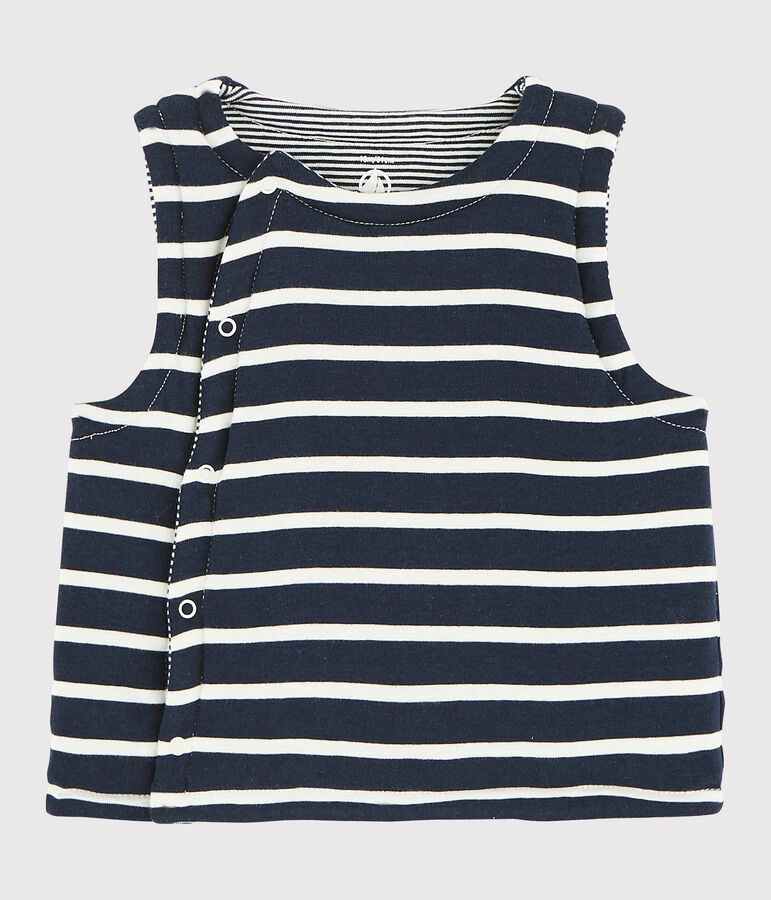 Mouwloos omkeerbaar vest van gewatteerde ribstof voor baby blauw/wit