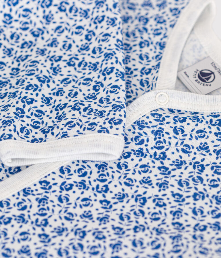 Pyjama imprim&eacute; fleurs en coton b&eacute;b&eacute; bleu MARSHMALLOW/ INCOGNITO