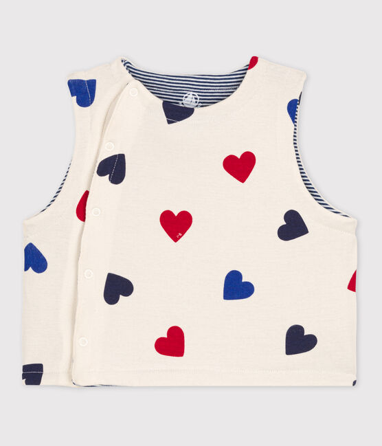 Gilet sans manche bébé cœur reversible en coton blanc AVALANCHE/ MULTICO