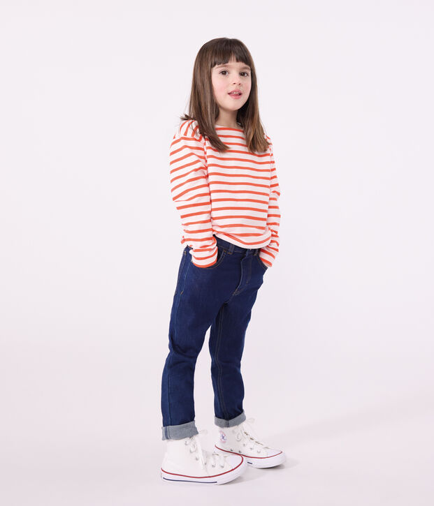 Uniseks katoenen marineshirt met lange mouwen voor kinderen roze/rood