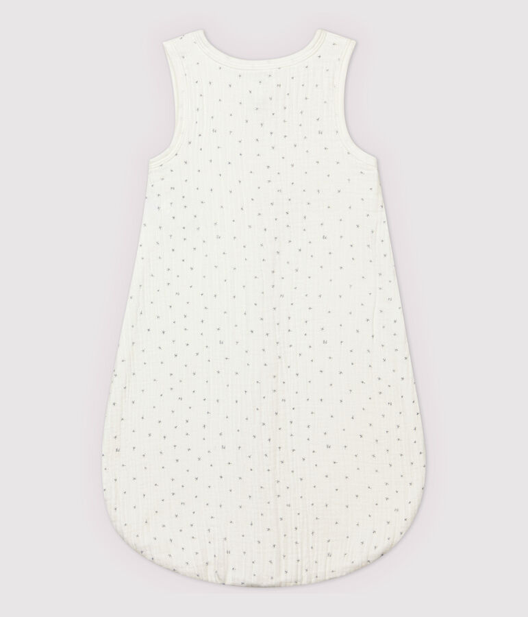 Witte babytrappelzak met sterren van biologisch katoenen laagjesstof wit/grijs