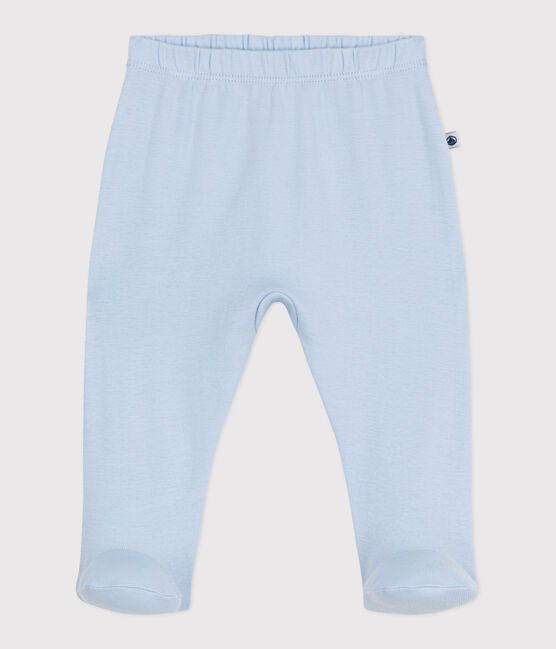 Pantalon à pied naissance en coton uni bleu TOUDOU