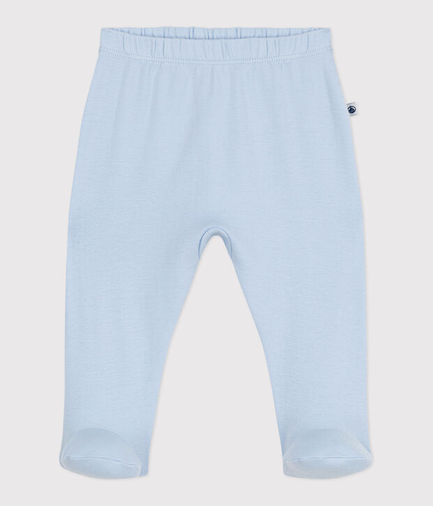 Pantalon &agrave; pied naissance en coton uni bleu clair