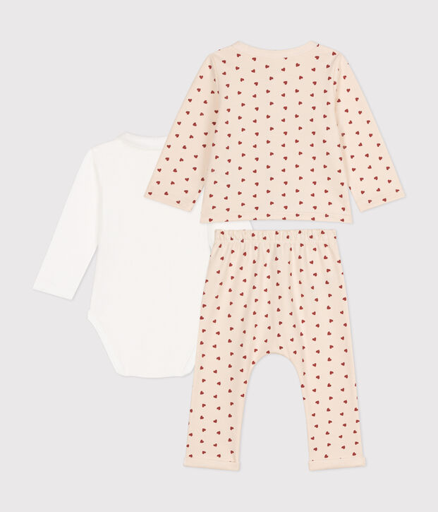Ensemble 3 pi&egrave;ces en molleton l&eacute;ger b&eacute;b&eacute; &eacute;cru/marron