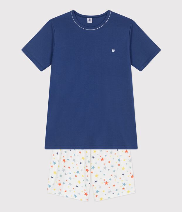 Katoenen korte kinderpyjama met sterrenprint blauw/multicouleur