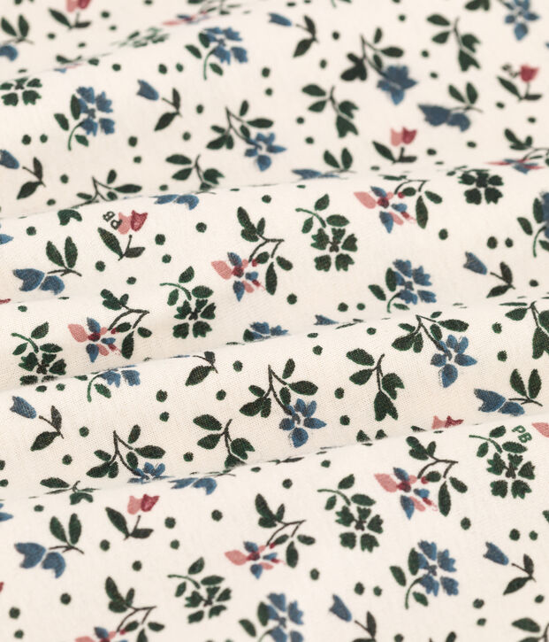 Tee-shirt fleuri &agrave; manches longues en coton enfant fille &eacute;cru/multicouleur