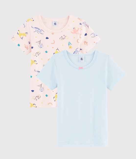 Set met 2 T-shirts korte mouwen meisjes met dieren en yoga variante 1