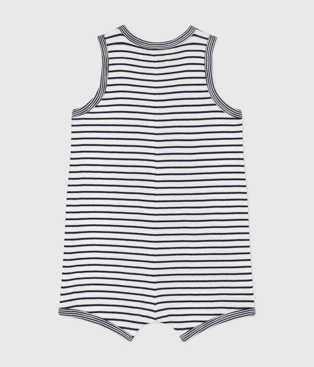 Combinaison courte Monsieur Madame en coton b&eacute;b&eacute; blanc/bleu