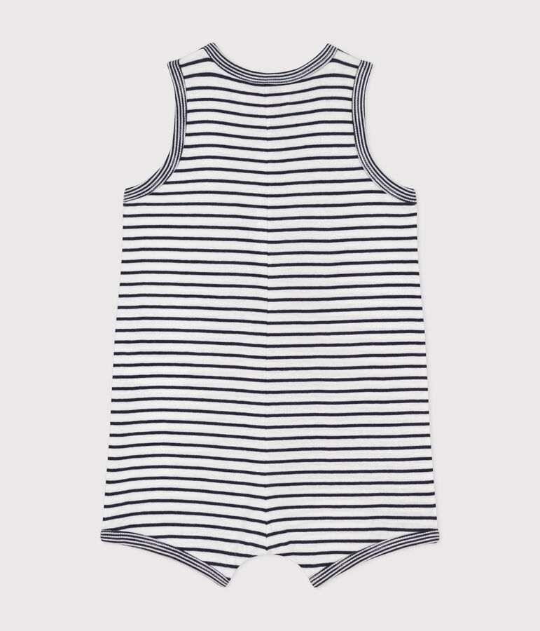 Combinaison courte Monsieur Madame en coton b&eacute;b&eacute; blanc/bleu