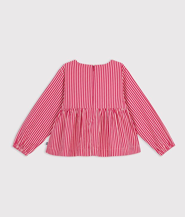 Blouse enfant en coton manches longues &agrave; rayures rose/rose