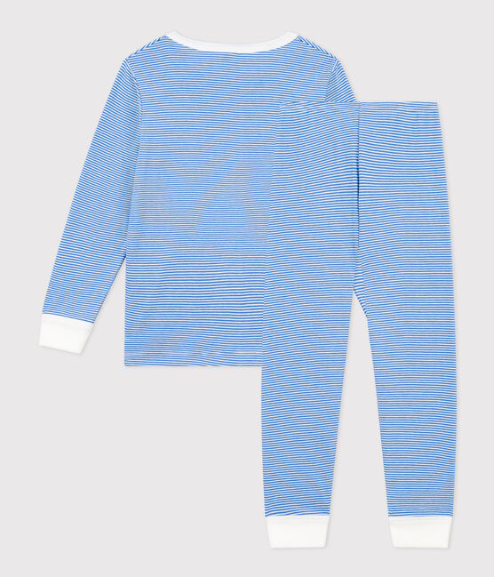 Gestreepte katoenen pyjama voor kinderen DELPHINIUM/ MARSHMALLOW