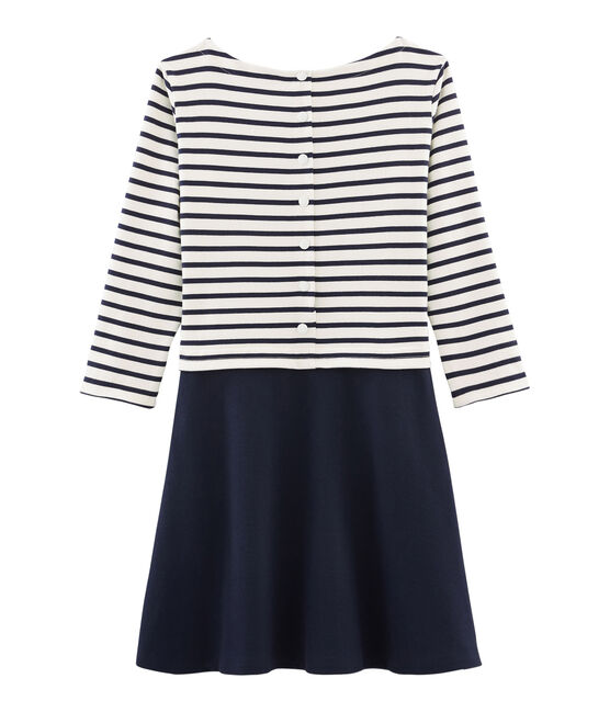Jurk met lange mouwen vrouwen blauw SMOKING/beige COQUILLE
