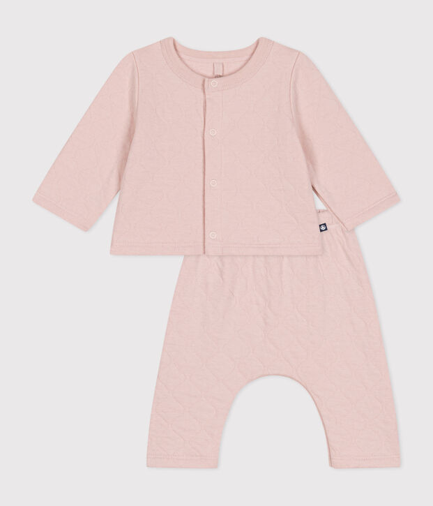 Ensemble 2 pi&egrave;ces en tubique matelass&eacute; b&eacute;b&eacute; rose