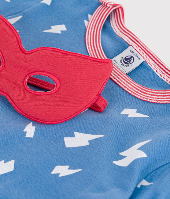 Korte lichtgevende verkleedpyjama van katoen met cape voor kinderen blauw ALASKA/wit MULTICO