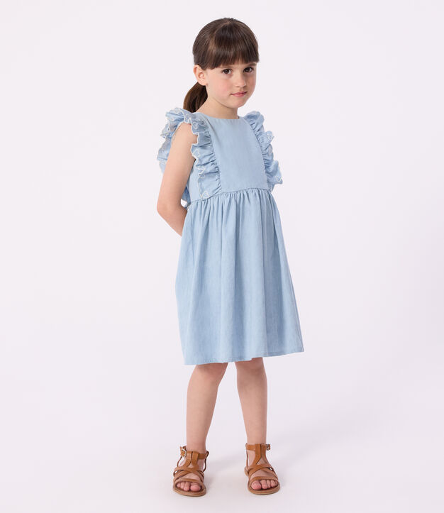 Robe sans manches enfant en coton bleu