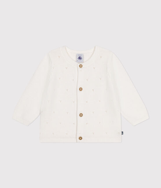 Cardigan en tricot de coton ajouré bébé blanc MARSHMALLOW
