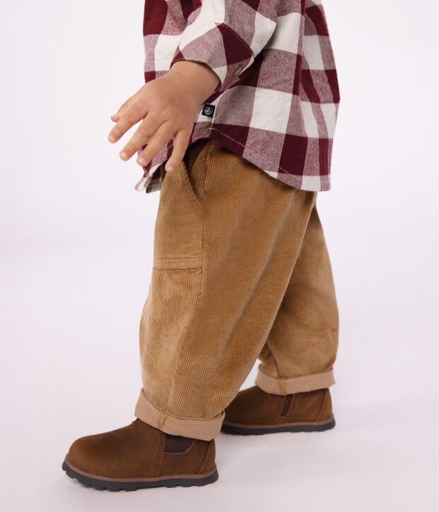 Pantalon b&eacute;b&eacute; en velours uni beige fonc&eacute;