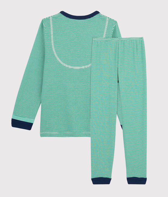 Pyjama milleraies vert petit garçon en côte vert PRADO/blanc MARSHMALLOW