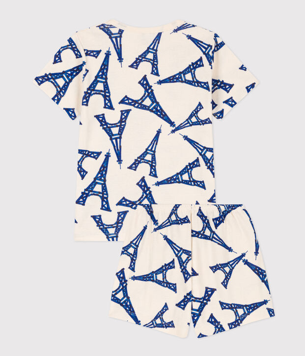 Korte pyjama Paris in katoen voor jongens/meisjes ecru/multicouleur