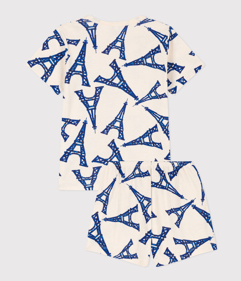 Korte pyjama Paris in katoen voor jongens/meisjes ecru/multicouleur