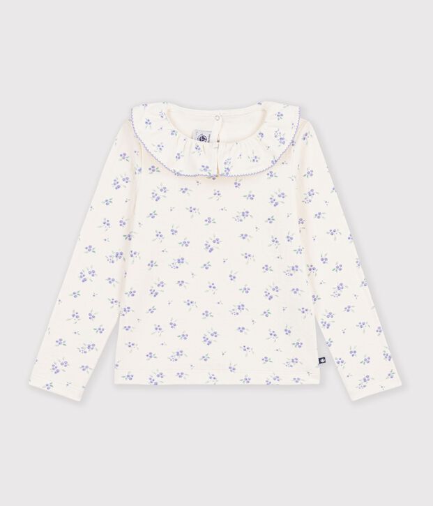 Tee-shirt &agrave; col enfant manches longues &agrave; fleurs &eacute;cru/multicouleur
