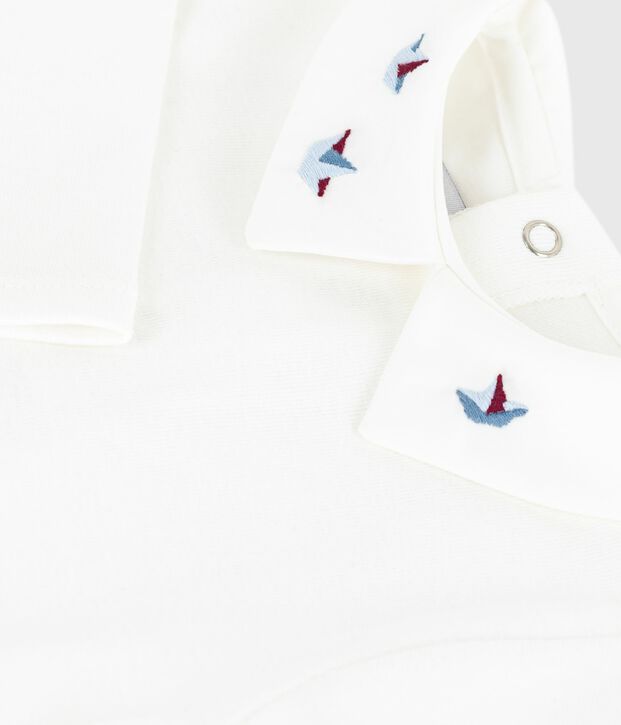 Effen katoenen babybody met geborduurd kraagje wit