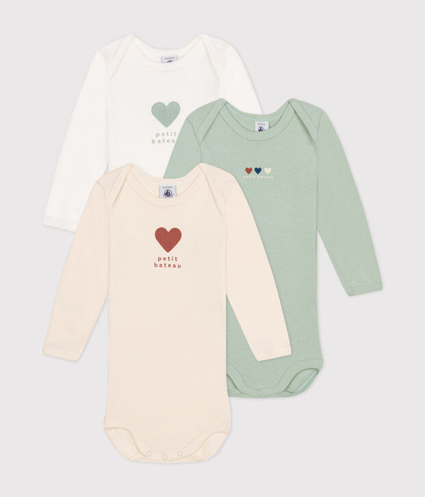 Set van 3 katoenen body's met lange mouwen voor baby's multicouleur