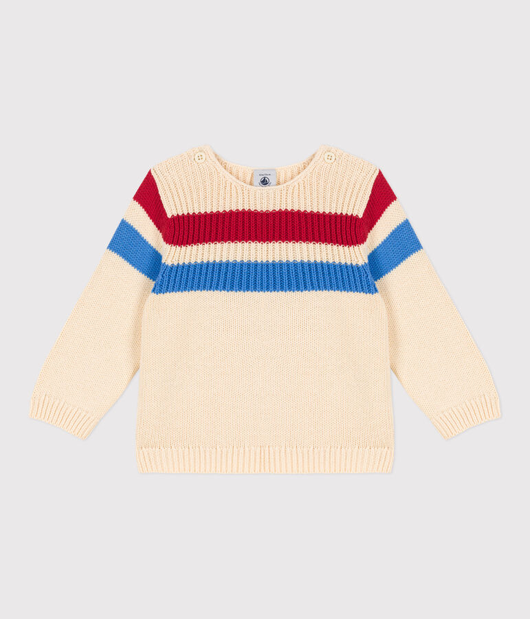 Pull b&eacute;b&eacute; en tricot de coton ray&eacute; &eacute;cru/multicouleur