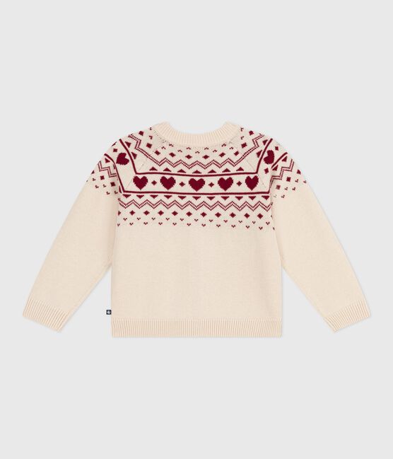 Cardigan enfant en laine et coton à motif jacquard écru AVALANCHE/ AMARANTE
